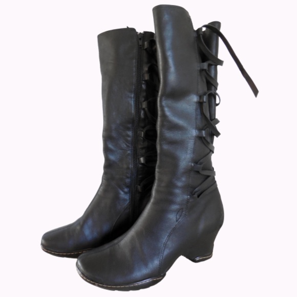 Sofft Women's Sz 8 Black Leather Tall Pull-on Boots with Back Laces - Picture 4 of 8